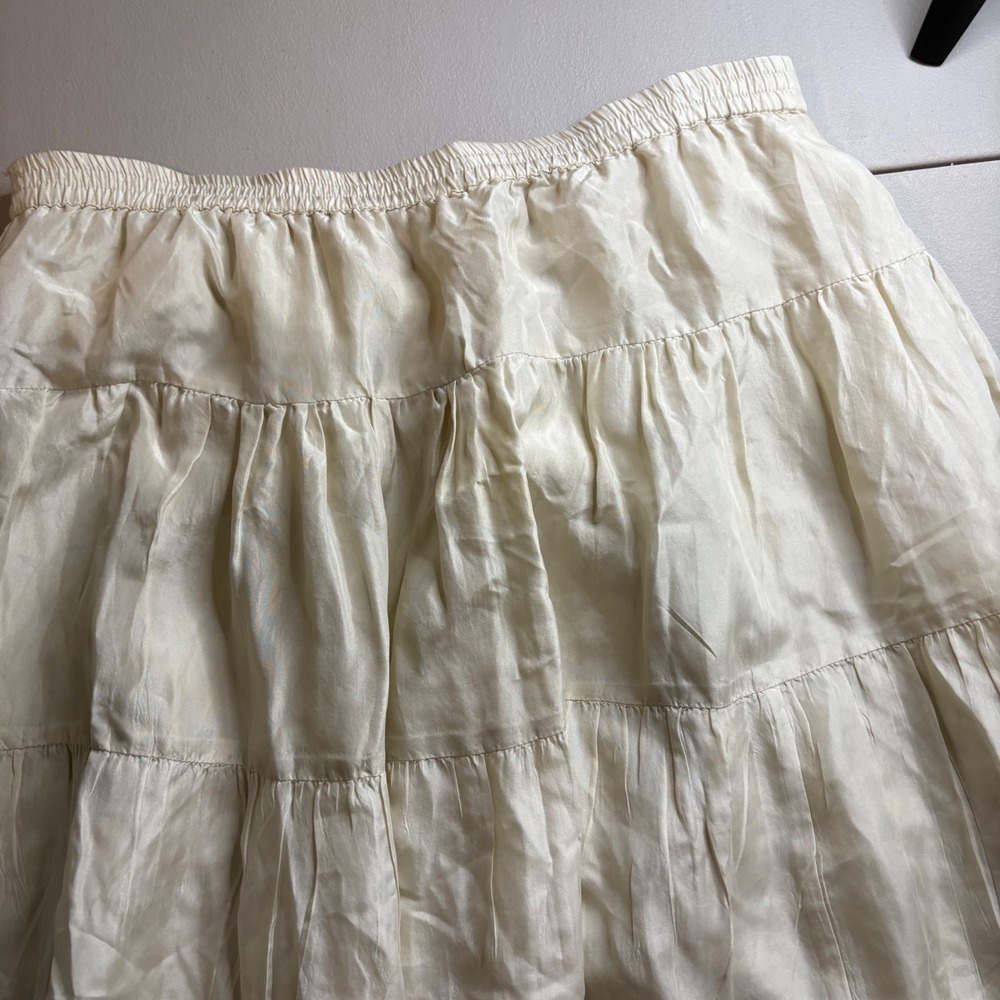 Calypso Christiane Celle Silk Tiered Maxi Skirt Cream Ivory Boho Elastic Waist S - Picture 7 of 11